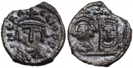 Heraclius, with Martina and Heraclius Constantine (610-641). AR Half Siliqua. Carthage mint. Struck 617-641. Obv. DN ERACLIO PP A. Crowned and cuirass...