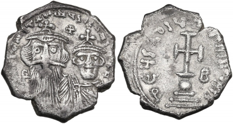 Constans II (641-668) with Constantine IV. AR Hexagram. Constantinople mint, 654...