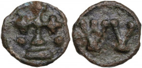 Leo VI the Wise, with Alexander (886-912). AE 17 mm. Cherson mint, AD 886-912. Obv. ΛA. Rev. Cross floriate on three steps, crosslets at extremities; ...