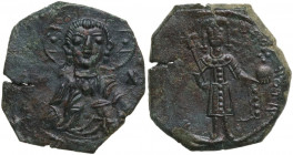 Manuel I Comnenus (1143-1180). AE Half Tetarteron. Thessalonica mint. Struck circa 1160-1167(?). Obv. Facing bust of Christ, raising right hand in ben...