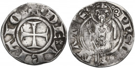 Arezzo. Guglielmo degli Ubertini (1267-1289). Grosso agontano da 2 soldi. D/ Croce patente. R/ San Donato mitrato e barbuto, in piedi di fronte, bened...