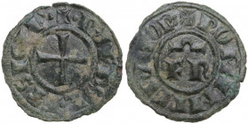 Brindisi. Federico II di Svevia (1197-1250). Mezzo denaro, c. 1248. Sp. 147; Travaini 1993 47a; D'Andrea 186. MI. 0.45 g. 14.50 mm. R. Bel BB.