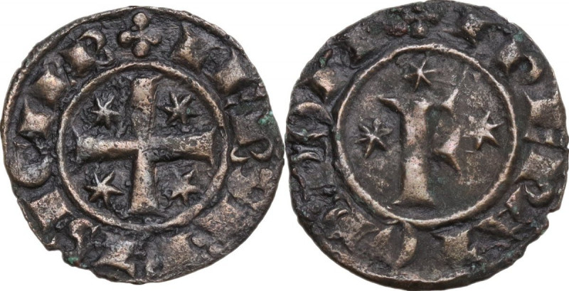 Brindisi. Federico II (1197-1250). Denaro con grande F 1249. Sp. 150; Travaini 1...