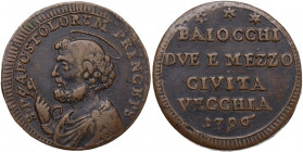 Civitavecchia. Pio VI (1775-1799), Giovanni Angelo Braschi. Sampietrino da due baiocchi e mezzo 1796. CNI 1/2; M. 305; Berm. 3088. CU. 19.25 g. 29.00 ...