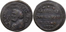 Fermo. Pio VI (1775-1799), Giovanni Angelo Braschi. Sampietrino da due baiocchi e mezzo 1797. CNI 18/22; M. 322a; Berm. 2094. CU. 14.85 g. 30.00 mm. R...