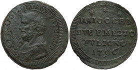 Foligno. Pio VI (1775-1799), Giovanni Angelo Braschi. Sampietrino da due baiocchi e mezzo 1796. CNI 12; M. 327; Berm. 3099. CU. 15.15 g. 30.50 mm. R. ...