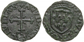 L'Aquila. Carlo VIII re di Francia (1495). Cavallo. CNI 15/29; D'Andrea-Andreani 131; MIR (Italia merid.) 113. AE. 1.64 g. 18.00 mm. qBB/BB. La letter...