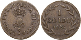 Lucca. Carlo Ludovico di Borbone (1824-1847). Soldo 1826. CNI 4; MIR (Toscana, zecche) 249. AE. 2.97 g. 21.00 mm. Bel BB+.