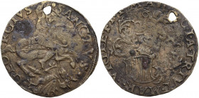 Mesocco. Gian Giacomo Trivulzio (1487-1518). Cavallotto, imitazione coeva. CNI 25/36; MIR (Lombardia, zecche) 981. MI. 4.61 g. 30.00 mm. RR. Foro. Bel...