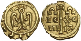 Messina. Federico II di Svevia (1197-1250). Tarì. Sp. 66 e 69; MEC 14, pag. 159 Classe E n. 1; D'Andrea 140. AU. 1.00 g. 11.00 mm. Bel BB.