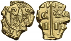 Messina. Federico II di Svevia (1197-1250). Multiplo di tarì. Sp. 92; MEC 14, pag. 159 Classe C; D'Andrea 101. AU. 1.66 g. 11.00 mm. R. Bel BB.