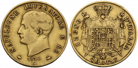 Milano. Napoleone (1805-1814). 40 lire 1810 Milano, terza cifra ribattuta. CNI 66; Crippa 25/C; MIR (Milano) 488/3. AU. 12.83 g. 26.00 mm. BB.