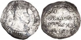 Napoli. Carlo V d'Asburgo (1516-1556). Carlino con sigla R dietro al busto. P/R 35; MIR (Napoli) 147. AG. 3.33 g. 28.00 mm. R. Patina maculata. Insoli...