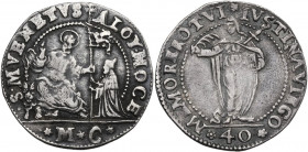 Venezia. Alvise I Mocenigo (1570-1577). 40 soldi sigle M C (Marco Corner massaro dal 1575). CNI tav. XV, 1; Paol. 7. AG. 8.94 g. 31.50 mm. BB+.