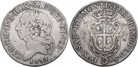 Carlo Emanuele III, monetazione per la Sardegna. Mezzo scudo sardo 1771. Biaggi 823c; Sim. 45; MIR 958d. AG. 11.47 g. 33.00 mm. MB+.