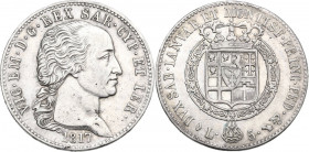 Vittorio Emanuele I (1802-1821). 5 lire 1817 Torino. Pag. 11; MIR (Savoia) 1030b. AG. 37.00 mm. R. BB+.