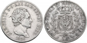 Carlo Felice (1821-1831). 5 lire 1826 Torino. Pag. 71; MIR (Savoia) 1035i. AG. 37.00 mm. Colpetto al ciglio. qBB.