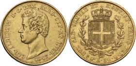 Carlo Alberto (1831-1849). 20 lire 1847 Torino. Pag. 205; MIR (Savoia) 1045z. AU. 6.45 g. 21.00 mm. 32702 pezzi coniati. BB.