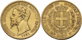 Vittorio Emanuele II (1849-1861), Re di Sardegna. 20 lire 1851 Torino. Pag. 340; MIR (Savoia) 1055e. AU. 6.43 g. 21.00 mm. BB.