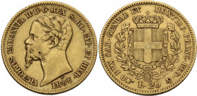 Vittorio Emanuele II (1849-1861), Re di Sardegna. 20 lire 1855 Torino. Pag. 347a; MIR (Savoia) 1055m. AU. 6.39 g. 21.00 mm. Variante EMMANVEL H. qBB/B...