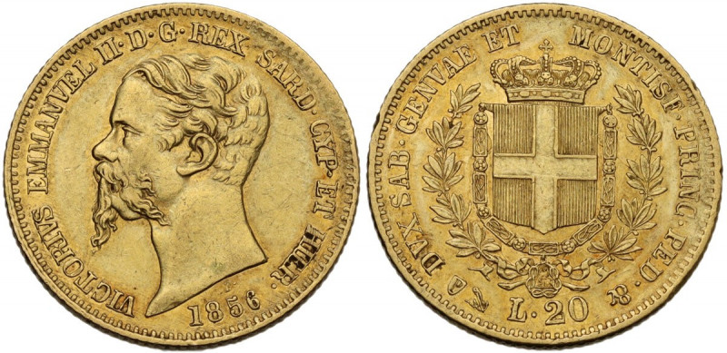 Vittorio Emanuele II (1849-1861), Re di Sardegna. 20 lire 1856 Genova. Pag. 348;...