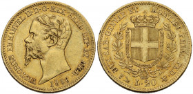 Vittorio Emanuele II (1849-1861), Re di Sardegna. 20 lire 1856 Genova. Pag. 348; MIR (Savoia) 1055n. AU. 6.45 g. 21.00 mm. Bei fondi. BB+.