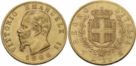 Vittorio Emanuele II (1861-1878). 20 lire 1868 Torino. Pag. 462; MIR (Savoia) 1078i. AU. 6.45 g. 21.00 mm. BB/BB+.