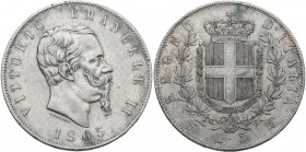 Vittorio Emanuele II (1861-1878). 5 lire 1865 Torino. Pag. 487; MIR (Savoia) 1082f. AG. 37.00 mm. R. BB.