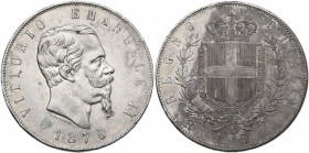 Vittorio Emanuele II (1861-1878). 5 lire 1876 Roma. Pag. 501; MIR (Savoia) 1082x. AG. 37.00 mm. Patina riposata. Bel BB/qSPL.