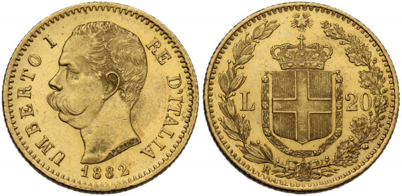 Umberto I (1878-1900). 20 lire 1882. Pag. 578; MIR (Savoia) 1098e. AU. 6.46 g. 2...