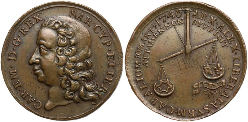 Carlo Emanuele III (1730-1773). Medaglia per la liberazione di Alessandria, 1746...