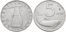 5 lire 1956. Mont. 10. IT. 1.00 g. 20.20 mm. RR. BB+.