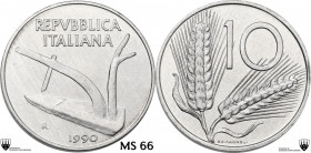 10 lire 1990. Mont. 42. IT. 1.63 g. 23.00 mm. MS 66. Encapsulated by CCG MS 66.