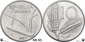 10 lire 1997. Mont. 54. IT. 1.59 g. 23.00 mm. MS 65. Encapsulated by CCG MS 65.