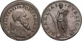 Giulio III (1550-1555), Giovanni Maria de' Ciocchi del Monte. Medaglia s.d. D/ IVLIVS III PONT MAX. Busto a destra a testa nuda con piviale. R/ HILARI...