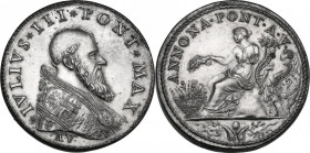 Giulio III (1550-1555), Giovanni Maria de' Ciocchi del Monte. Medaglia A. V. D/ IVLIVS III PONT MAX. Busto a destra a testa nuda con piviale. R/ ANNON...