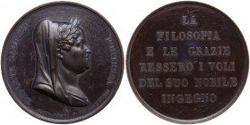 Diodata Saluzzo (1774-1840). Medaglia celebrativa 1842 a ricordo della scrittrice e poetessa. Martini-Turricchia 1718-1721. AE. 39.52 g. 44.00 mm. Opu...