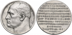 Benito Mussolini (1883-1945). Medaglia 1934 per il discorso del Duce a Gaeta. AG. 33.07 g. 40.00 mm. Opus: Nelli. Marchiata argento 800/1000. SPL.