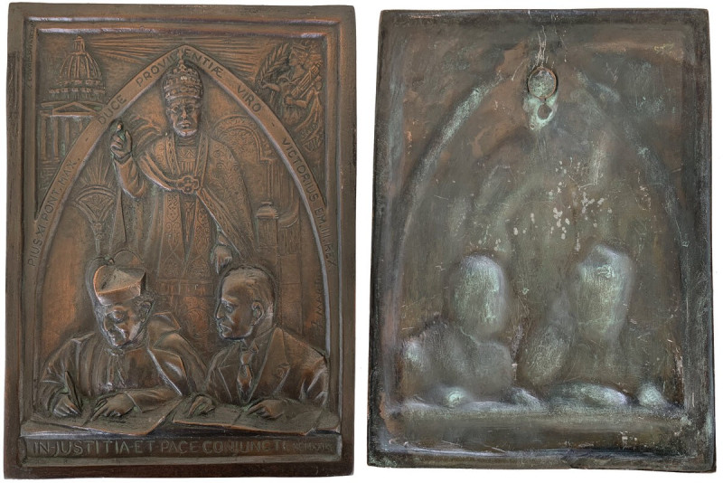 Benito Mussolini (1883-1945). Grade placca 17,5x23,5 cm per celebrare i Patti La...