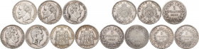 France. Lot of seven (7) 5 francs coins of different rulers: 1831, 1837, 1839, 1849, 1867, 1868, 1877. AG.