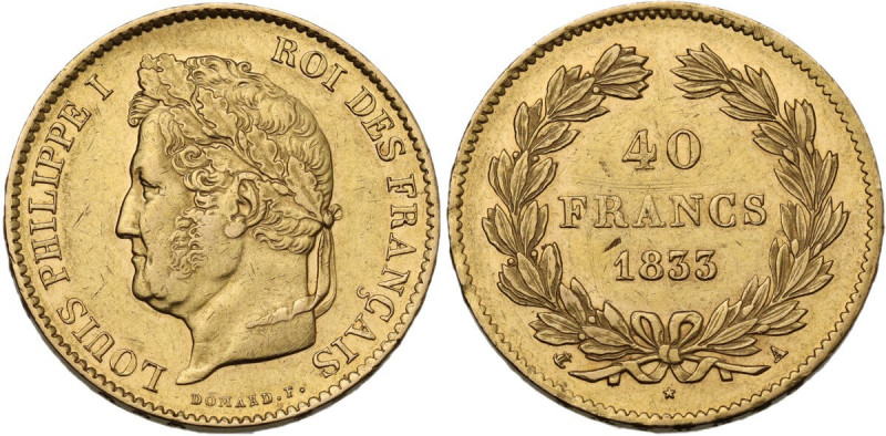 France. Louis Philippe I (1830-1848). 40 Francs 1833 A, Paris Mint. Gad. 1106; F...