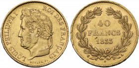 France. Louis Philippe I (1830-1848). 40 Francs 1833 A, Paris Mint. Gad. 1106; Fried. 557. AU. 12.88 g. 30.20 mm. AU.