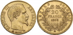 France. Napoleon III (1852-1870). 20 francs 1855 BB, Strasbourg mint. Bee/Anchor. Gad. 1061; Fried. 575. AV. 6.45 g. 21.00 mm. AU.