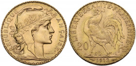 France. Third republic (1870-1940). 20 francs 1912. Gad. 1064a; Fried. 596a. AV. 6.45 g. 21.00 mm. AU.