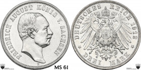 Germany. Friedrich August III (1904-1918). 3 mark 1912 E, Muldenhutten mint. KM 1267; Jaeg. 135. AG. 16.60 g. 33.00 mm. MS 61. Encapsulated by CCG MS ...