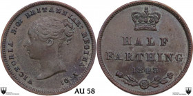Great Britain. Victoria (1837-1901). AE 1/2 Farthing 1843. KM 738. AE. 2.30 g. 18.00 mm. AU 58. Encapsulated by CCG AU 58.