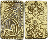 Japan. Edo Period (1603-1868). Ni Bu Ban Kin (2 Bu size gold). 19 x 12 mm. Hartill (Jap.) 8.31. AV. 3.00 g. VF.