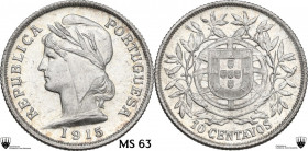 Portugal. 10 Centavos 1915. KM 563. AR. 2.40 g. 20.00 mm. MS 63. Encapsulated by CCG 63.