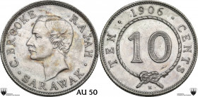 Sarawak. Charles J. Brooke, Rajah (1868-1917). 10 cents 1906. KM 9. AR. 2.70 g. 18.00 mm. AU 50. Encapsulated by CCG AU 50 scratch on obv.