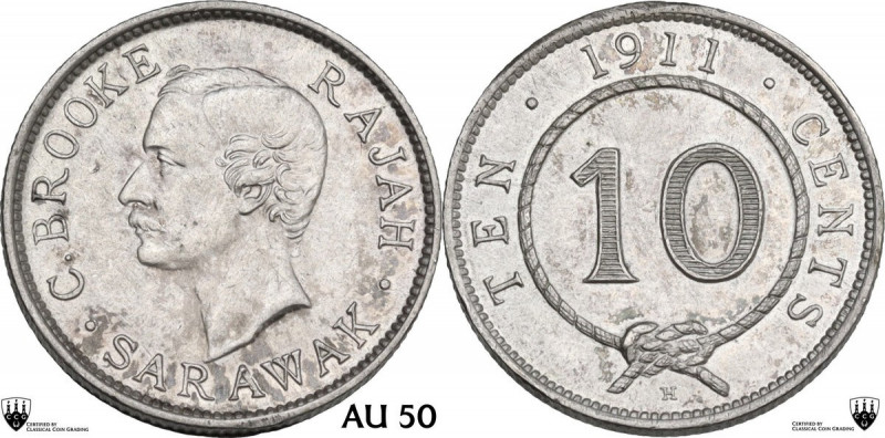 Sarawak. Charles J. Brooke, Rajah (1868-1917). 10 Cents 1911. KM 9. AR. 2.60 g. ...